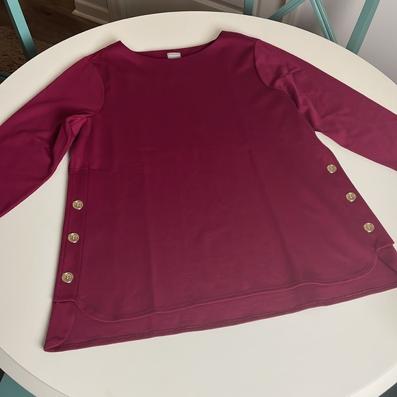 Chico’s Burgundy (maroon) 3/4 sleeve Tunic with Gold Button Detail- Large - Picture 7 of 13